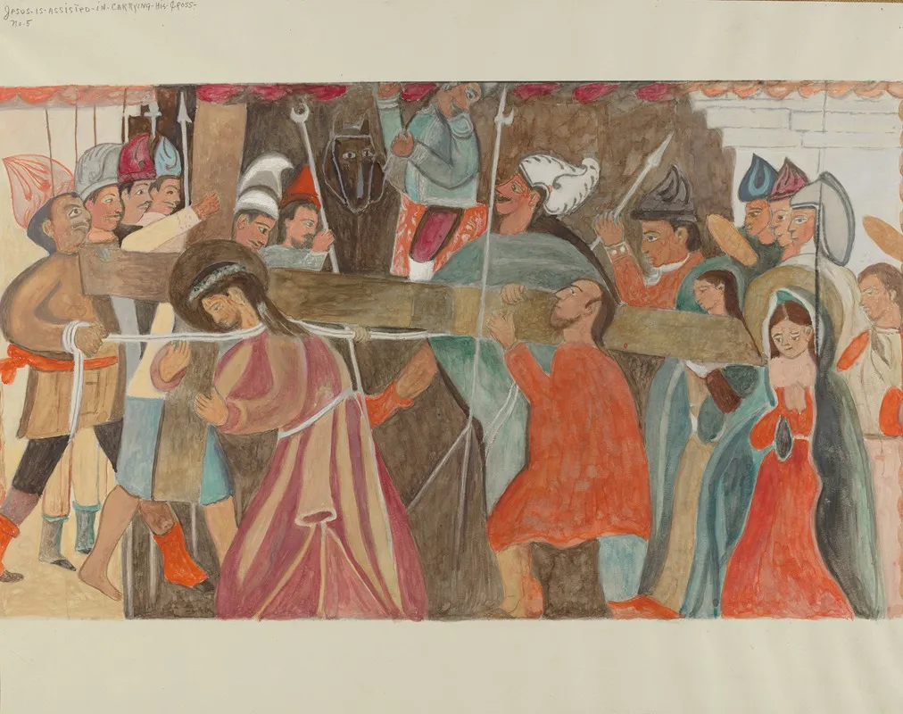 Station Of The Cross No 5 Jesus Is Assisted In Carrying His Cross by William Herbert - Canvas Print