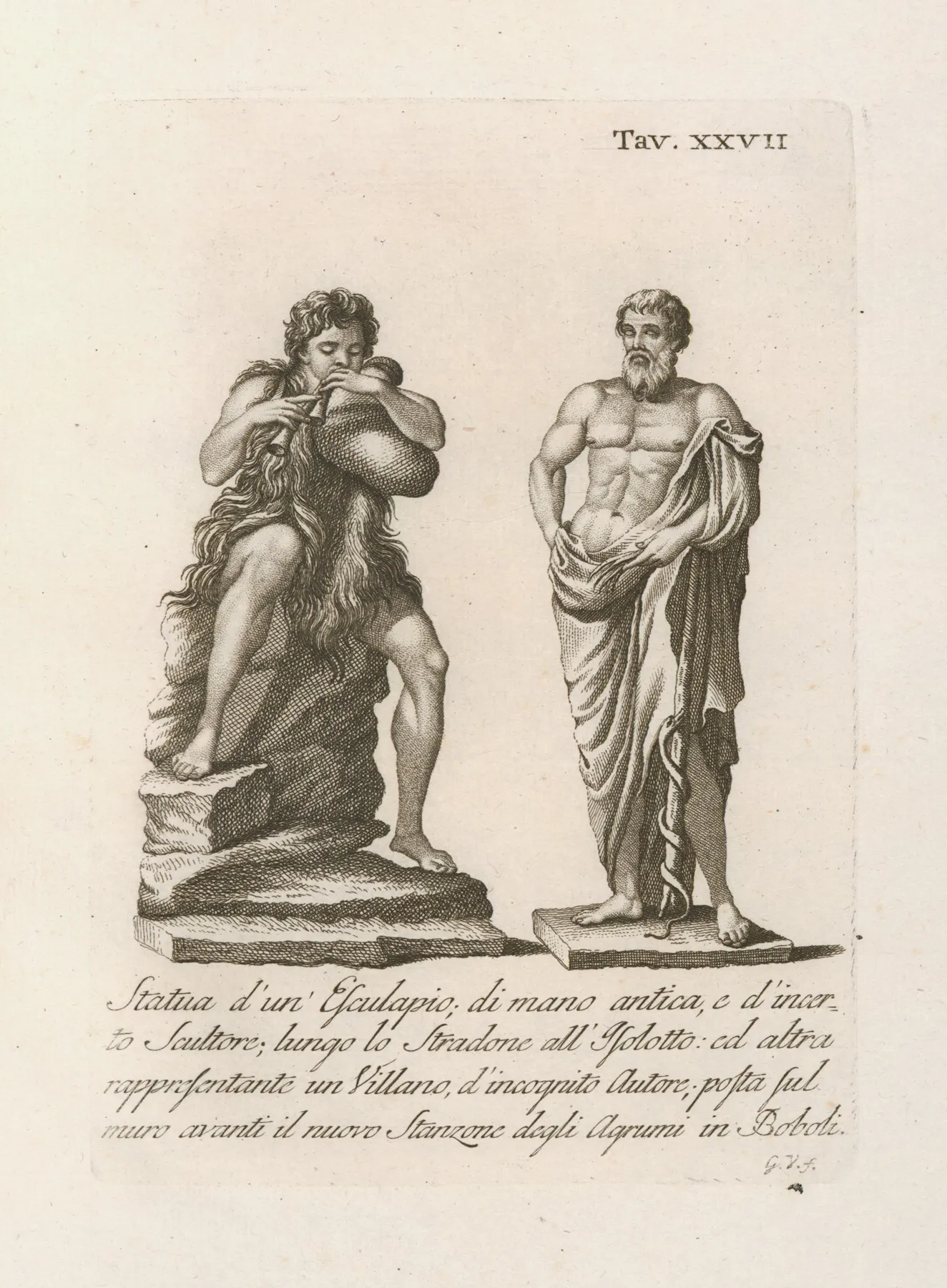 Statua Dun Esculapio Di Mano Antica E Dincerto Scultore Lungo Lo Stradone Allisolotto by Gaetano Vascellini - Canvas Print
