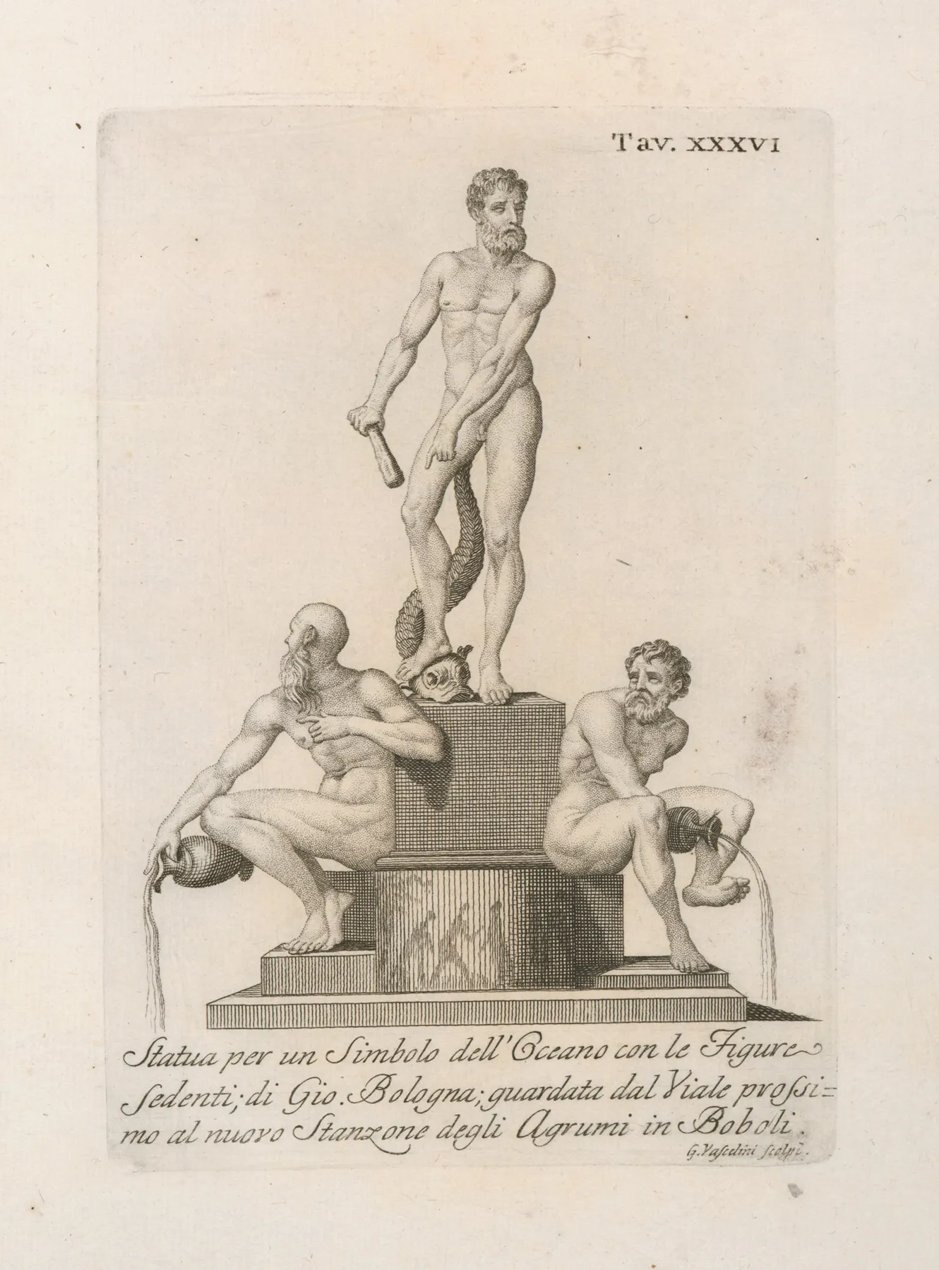 Statua Per Un Simbolo Delloceano Con Le Figure Sedenti Di Gio Bologna by Gaetano Vascellini - Canvas Print
