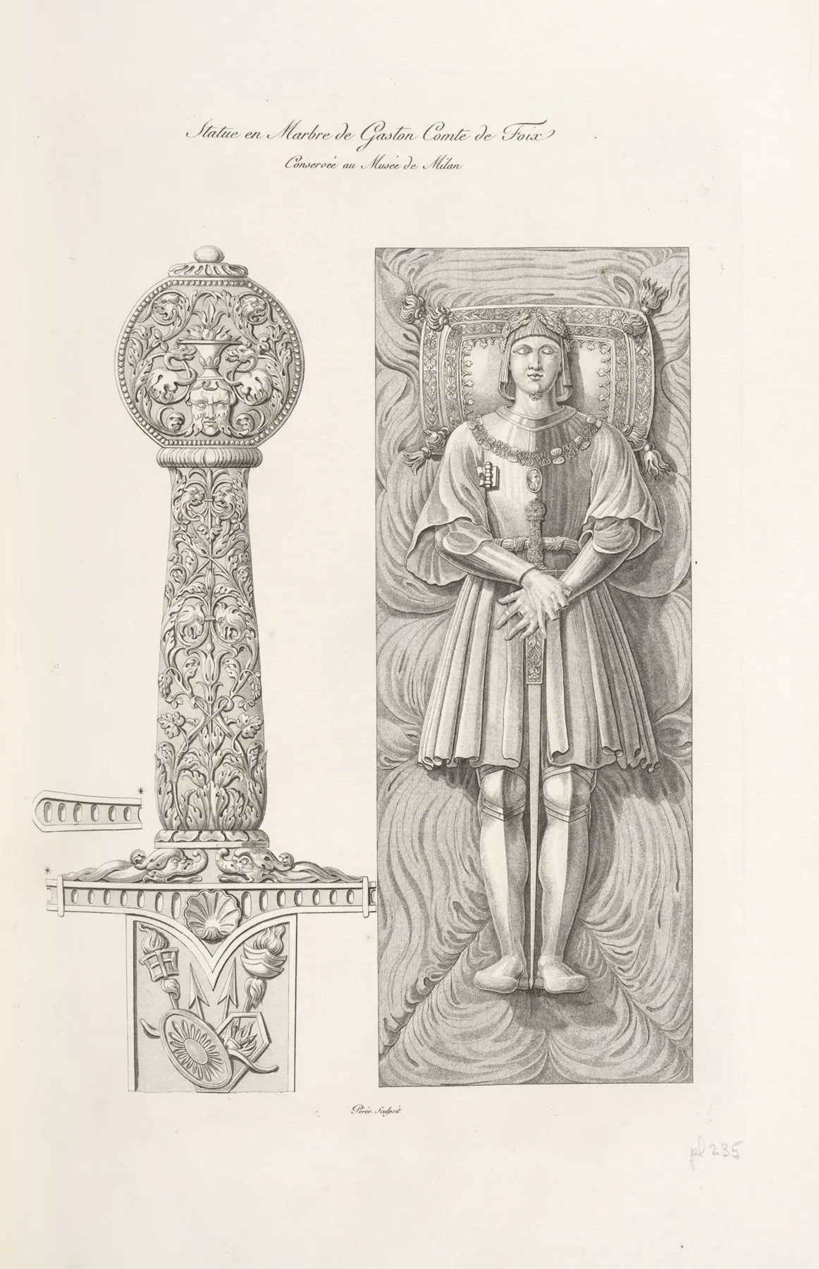 Statue En Marbre De Gaston Comte De Foix Conservee Au Musee De Milan