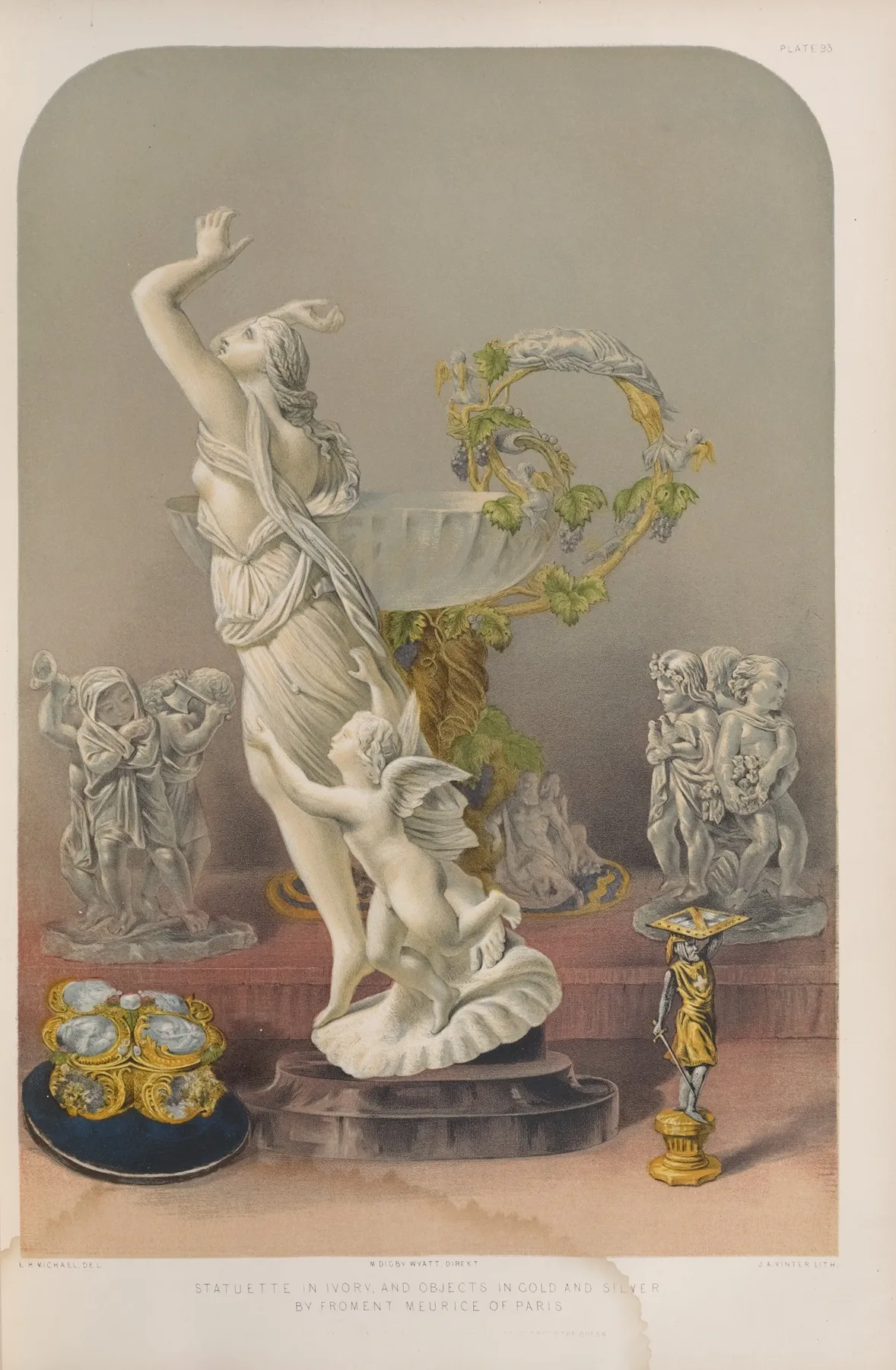 Statuette In Ivory And Objects In Gold And Silver