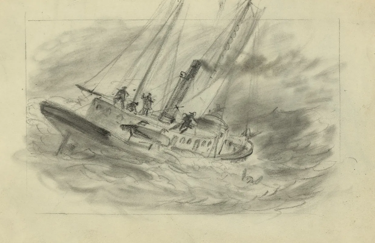 Steam Ship In Storm Man Overboard