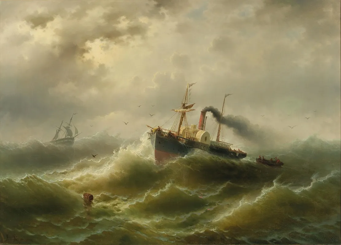 Steamboat In A Storm On The North Sea by Albert Rieger - Canvas Print