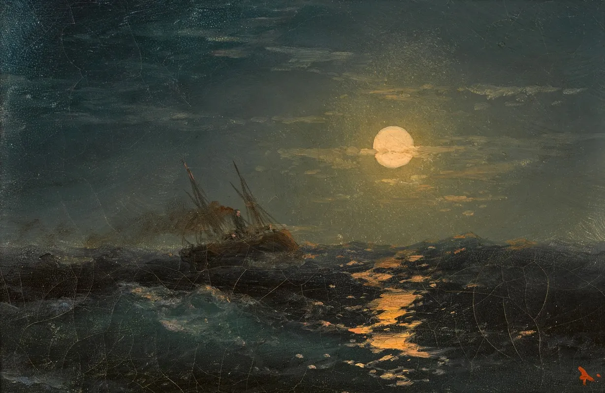 Steamship On A Moonlit Night by Ivan Konstantinovich Aivazovsky - Canvas Print