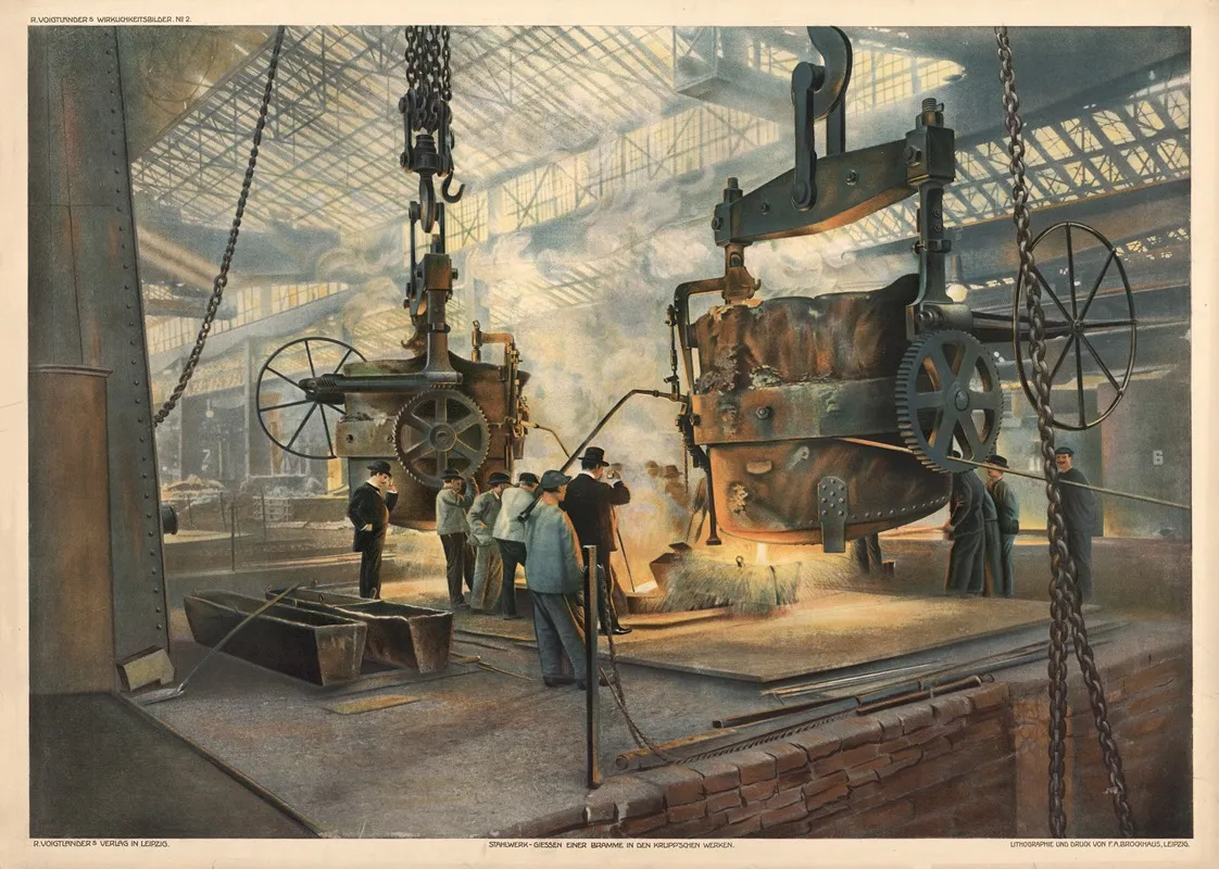 Steelworks Casting A Slab In The Krupp Molds by R. Voigtländer - Canvas Print