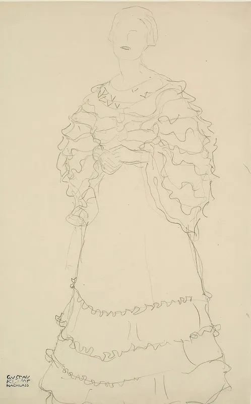 Stehend Etwas Nach Links Die Hande Ineinandergelegt Standing Figure Facing Slightly To The Left Hands Folded by Gustav Klimt - Canvas Print