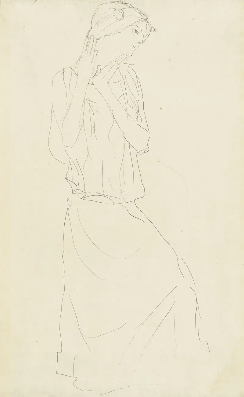 Stehend Mit Erhobenem Unterarmen Nach Rechts Studie Fur Die Tanzerin by Gustav Klimt - Canvas Print