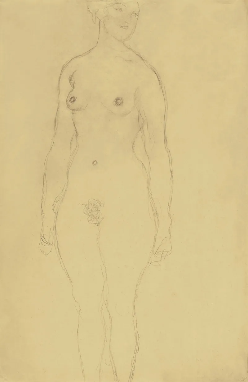 Stehender Akt Von Vorne Nach Rechts Blickend by Gustav Klimt - Canvas Print