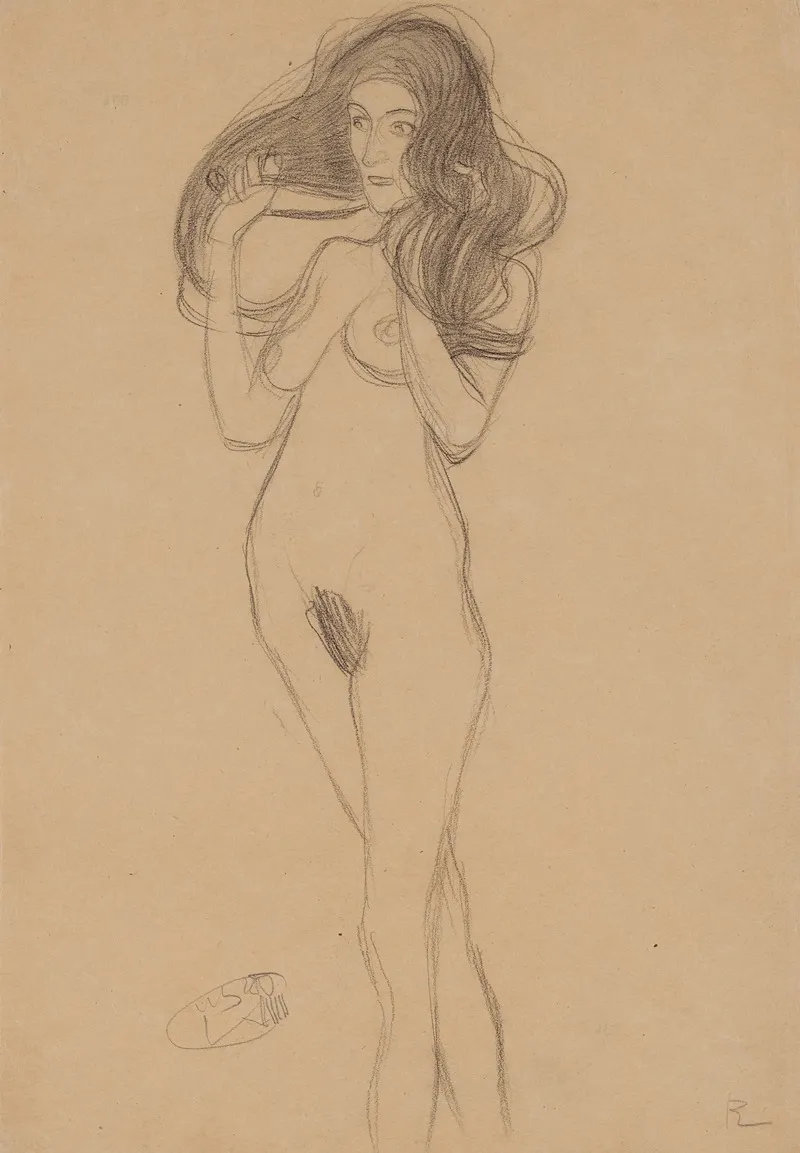Stehender Madchenakt Nach Links by Gustav Klimt - Canvas Print