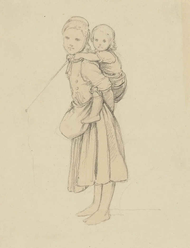 Stehendes Madchen Ein Kleinkind Auf Dem Rucken Tragend by Jakob Becker - Canvas Print