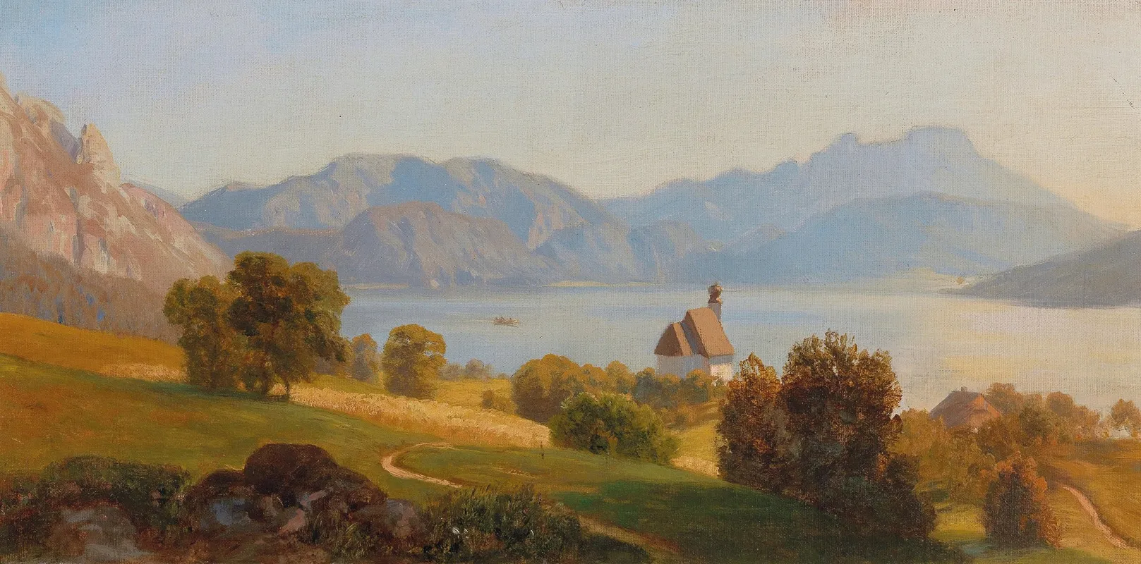 Steinbach On The Attersee With The Schafberg by Anton Hlavacek - Canvas Print