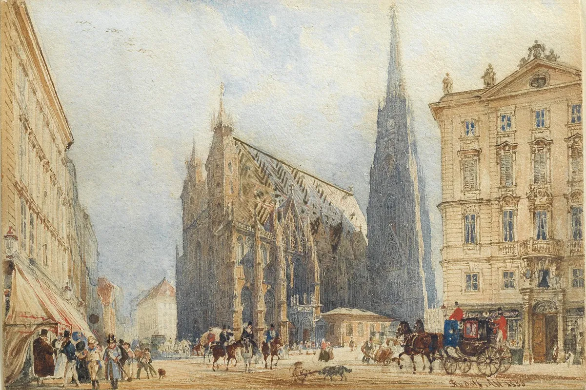 Stephansplatz by Rudolf von Alt - Canvas Print