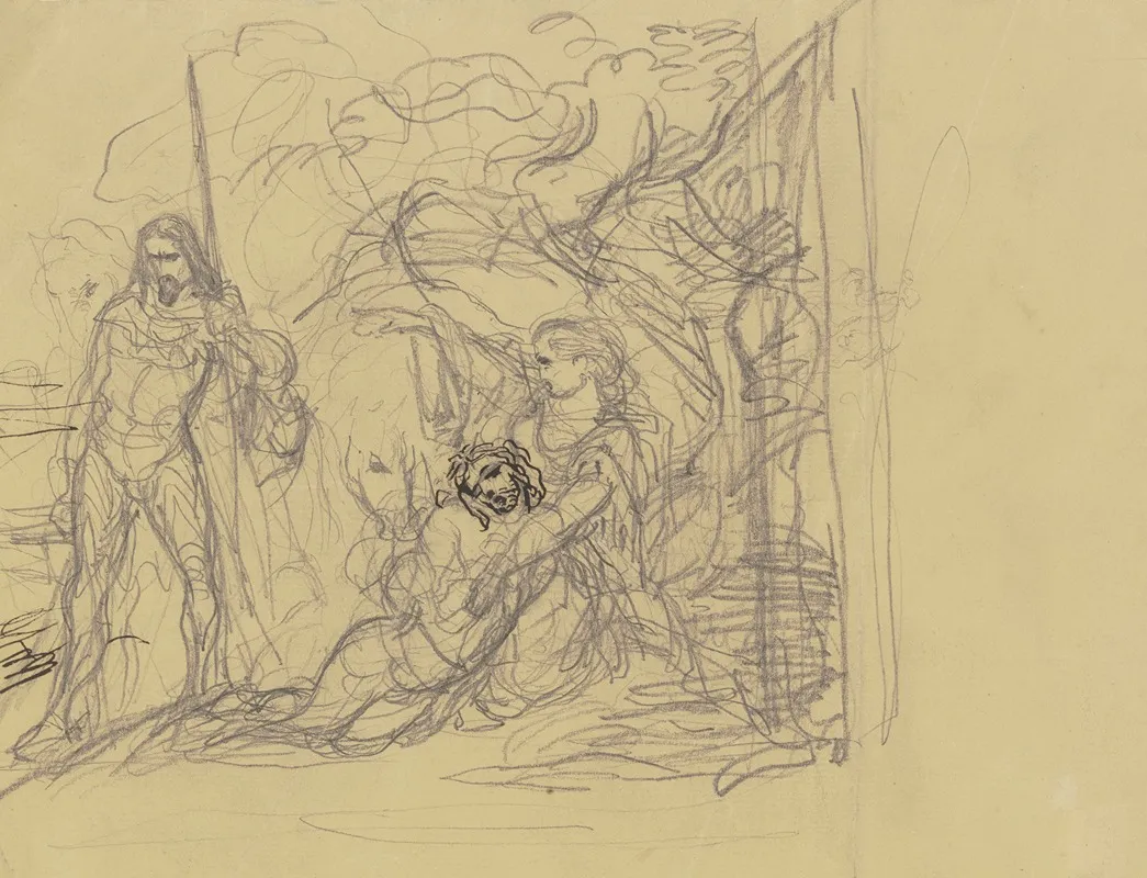 Sterbender Gestutzt Von Einer Frau Links Ein Trauernder Krieger