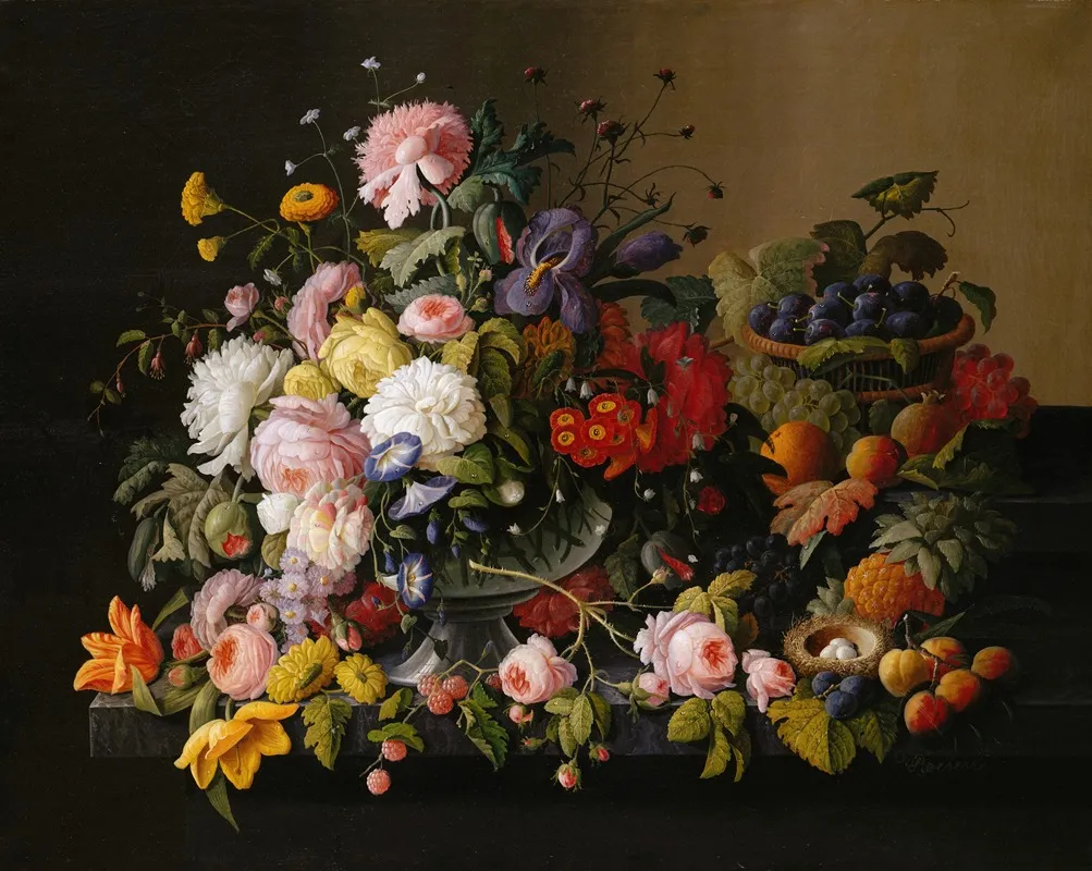 Still Life Flowers And Fruit by Severin Roesen - Canvas Print