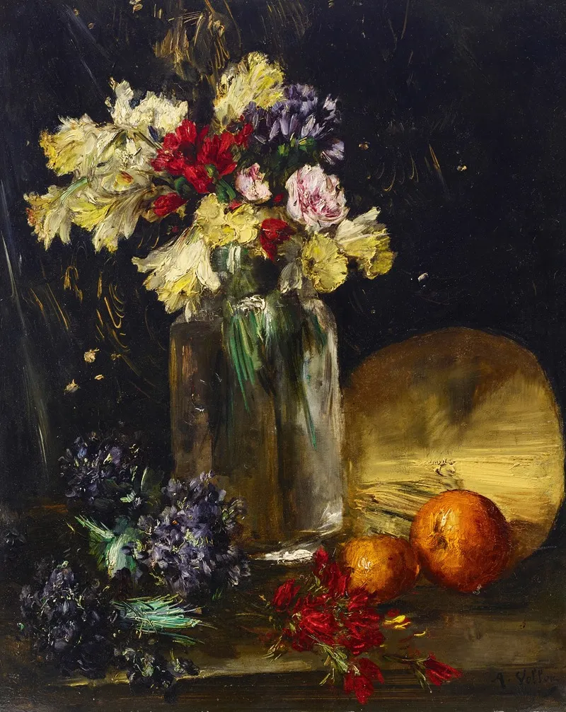 Still Life With Daffodils Violets And Oranges by Antoine Vollon - Canvas Print