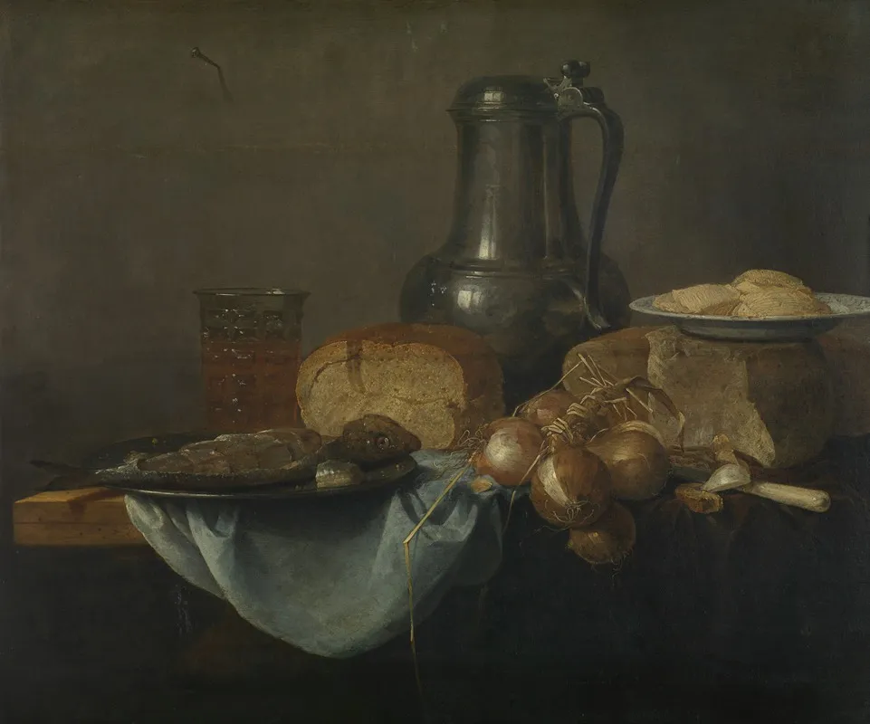 Still Life With Fish Bread And Onions