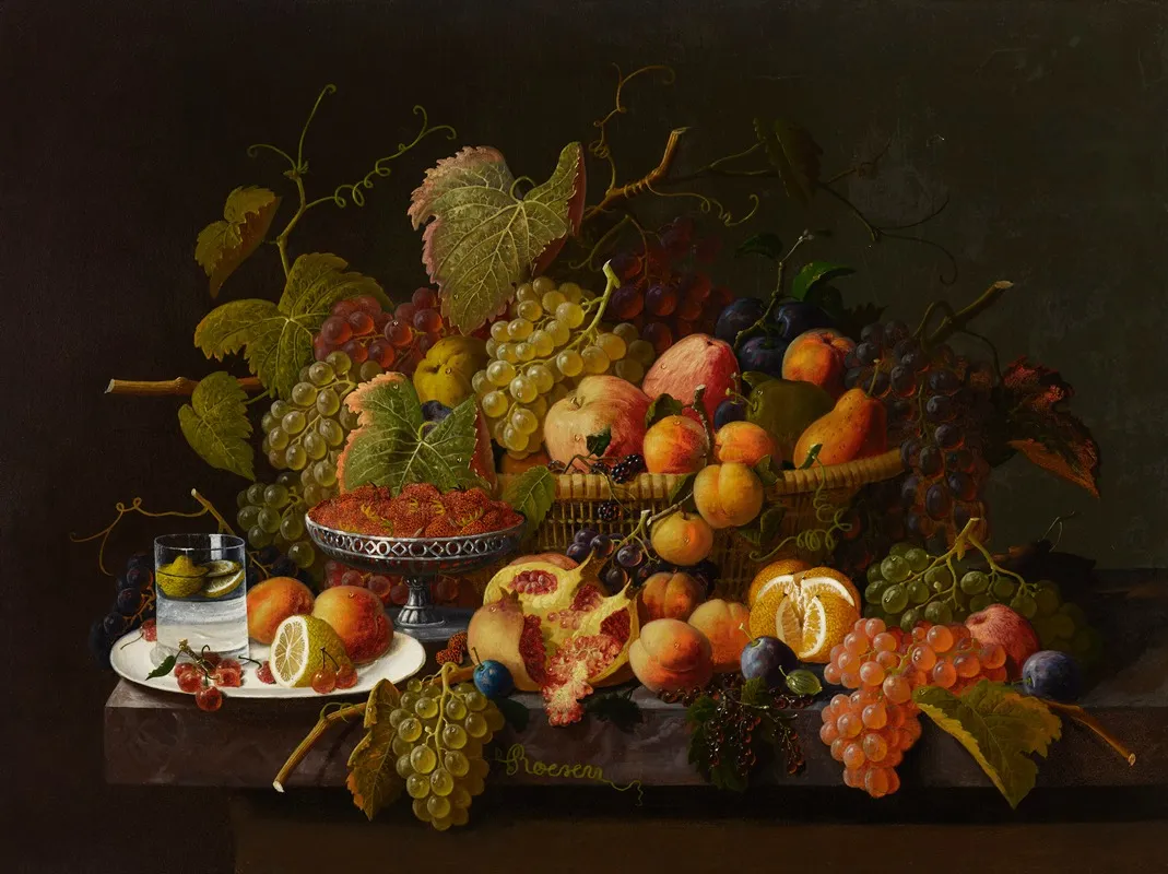 Still Life With Pomegranate by Severin Roesen - Canvas Print