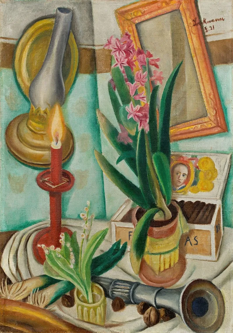 Stilleben Mit Brennender Kerze