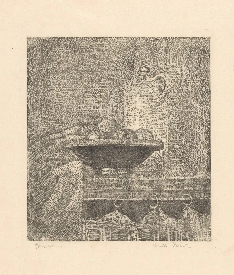 Stilleven Met Kruik En Fruitschaal by Emilius Wilhelmus Dehé - Canvas Print
