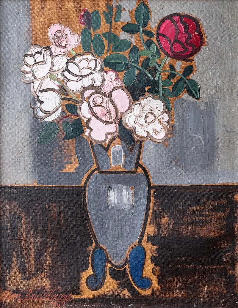 Stilleven Met Rozen by Jean Brusselmans - Canvas Print