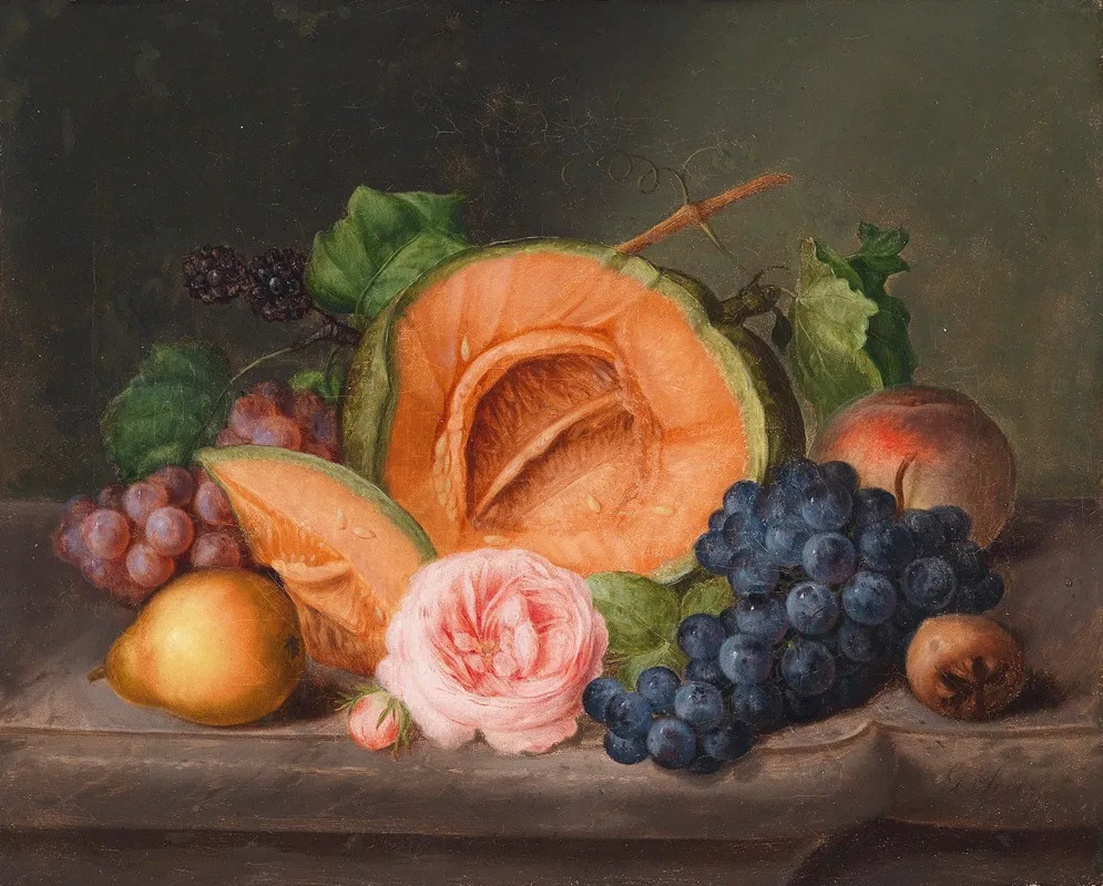 Stillleben Mit Kurbis Und Rose by Johann Georg Seitz - Canvas Print