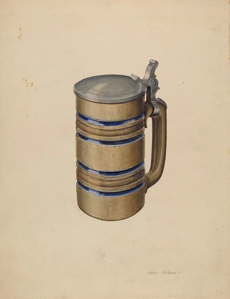 Stoneware And Pewter Beer Mug by Arthur Mathews - Canvas Print