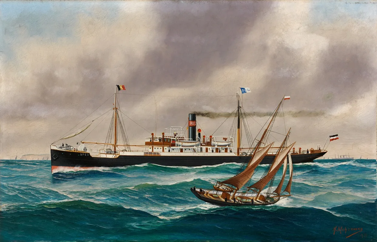 Stoomschip Met Hulpzeilen Spes