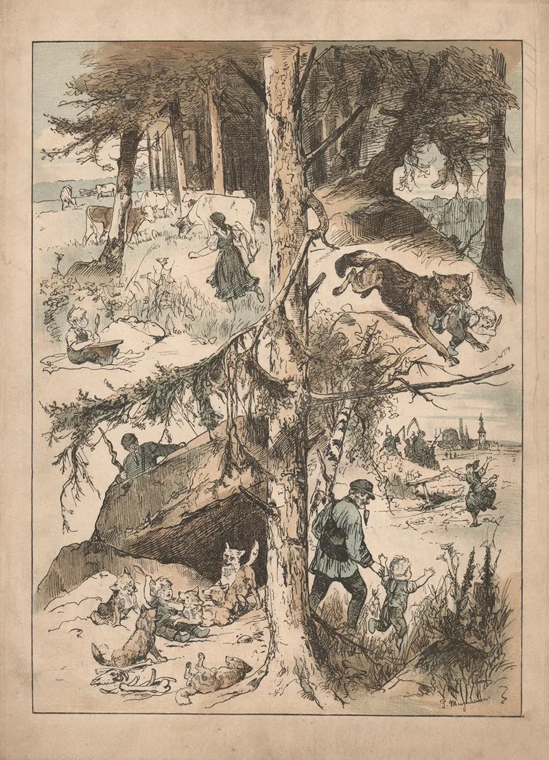 Stories Of The Wolf by Paul Friedrich Meyerheim - Canvas Print