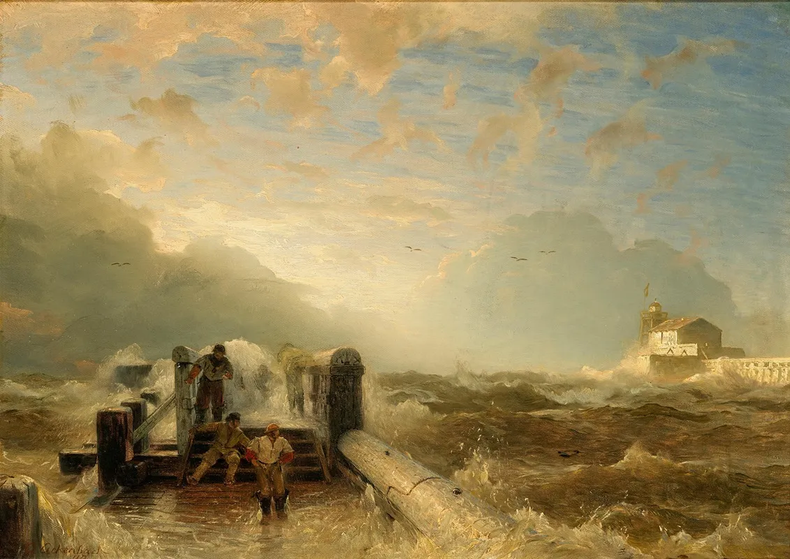 Storm At The Pier by Andreas Achenbach - Canvas Print