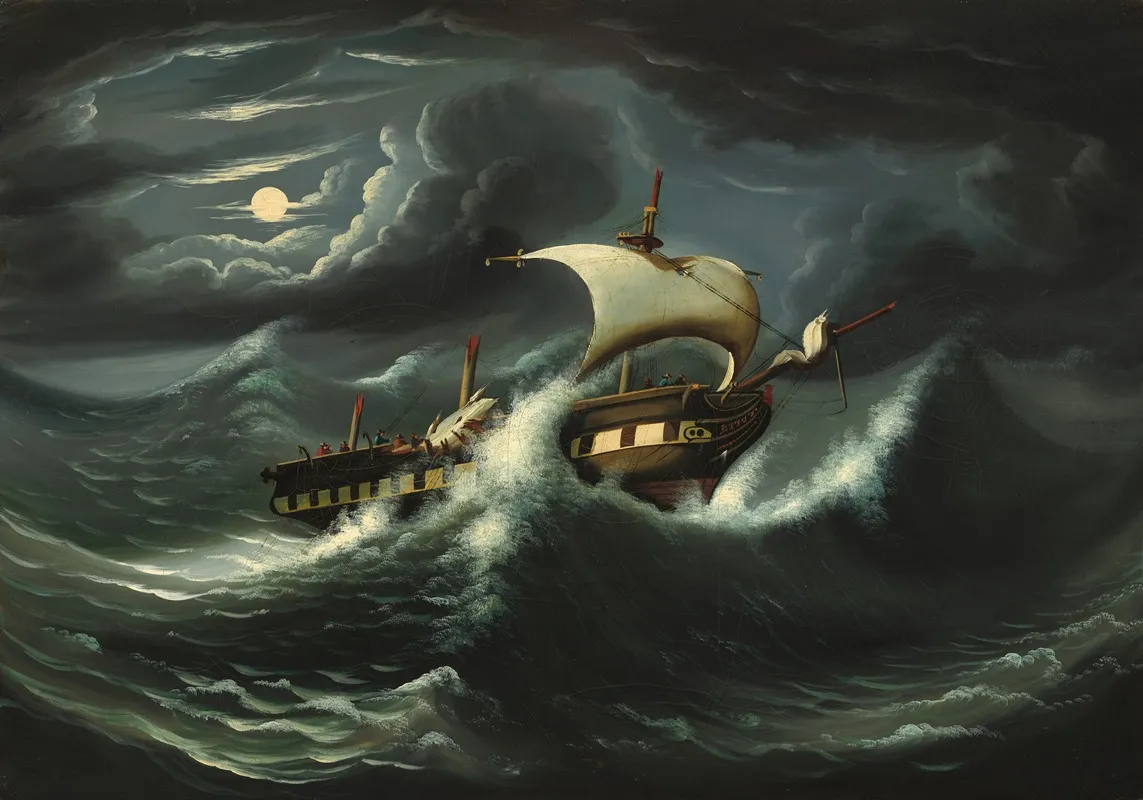 Storm Tossed Frigate by Thomas Chambers - Canvas Print