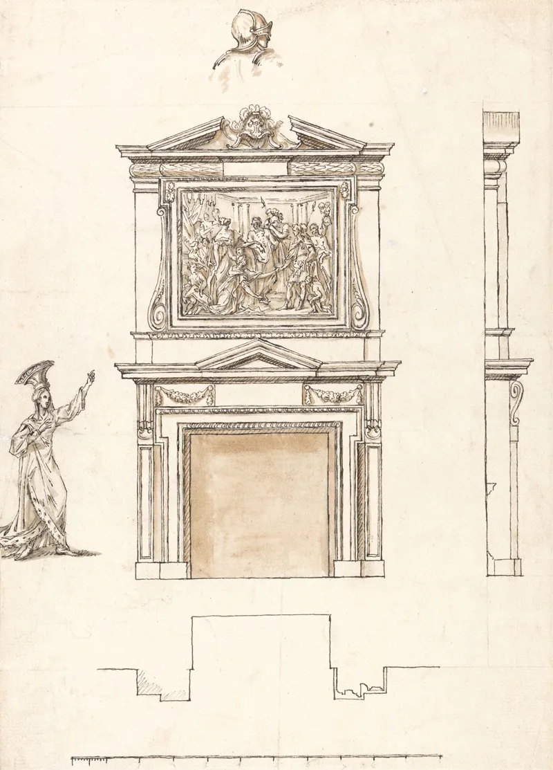 Stowe House Buckinghamshire Elevation And Section Of Chimney Piece In The Hall by William Kent - Canvas Print