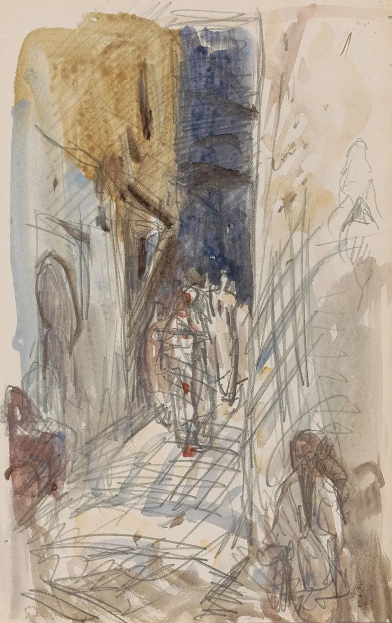 Straat Met Figuren by Marius Bauer - Canvas Print