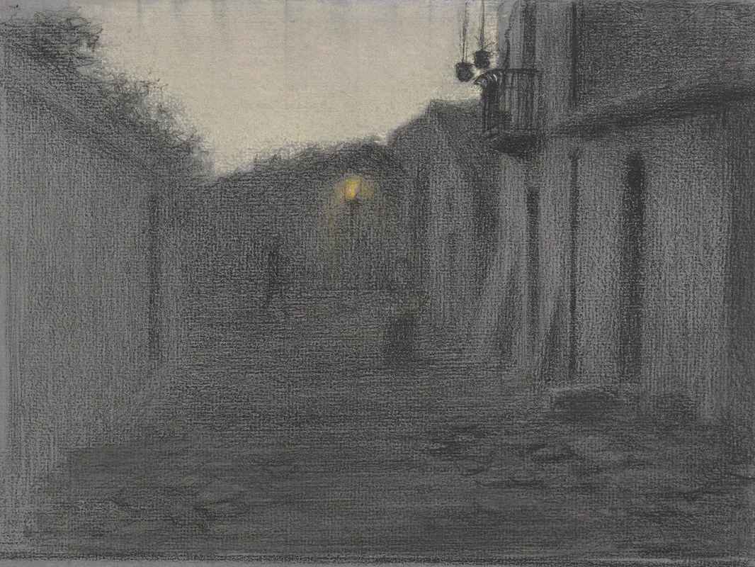 Straatje Met Een Lantaarn In De Schemering by Bramine Hubrecht - Canvas Print