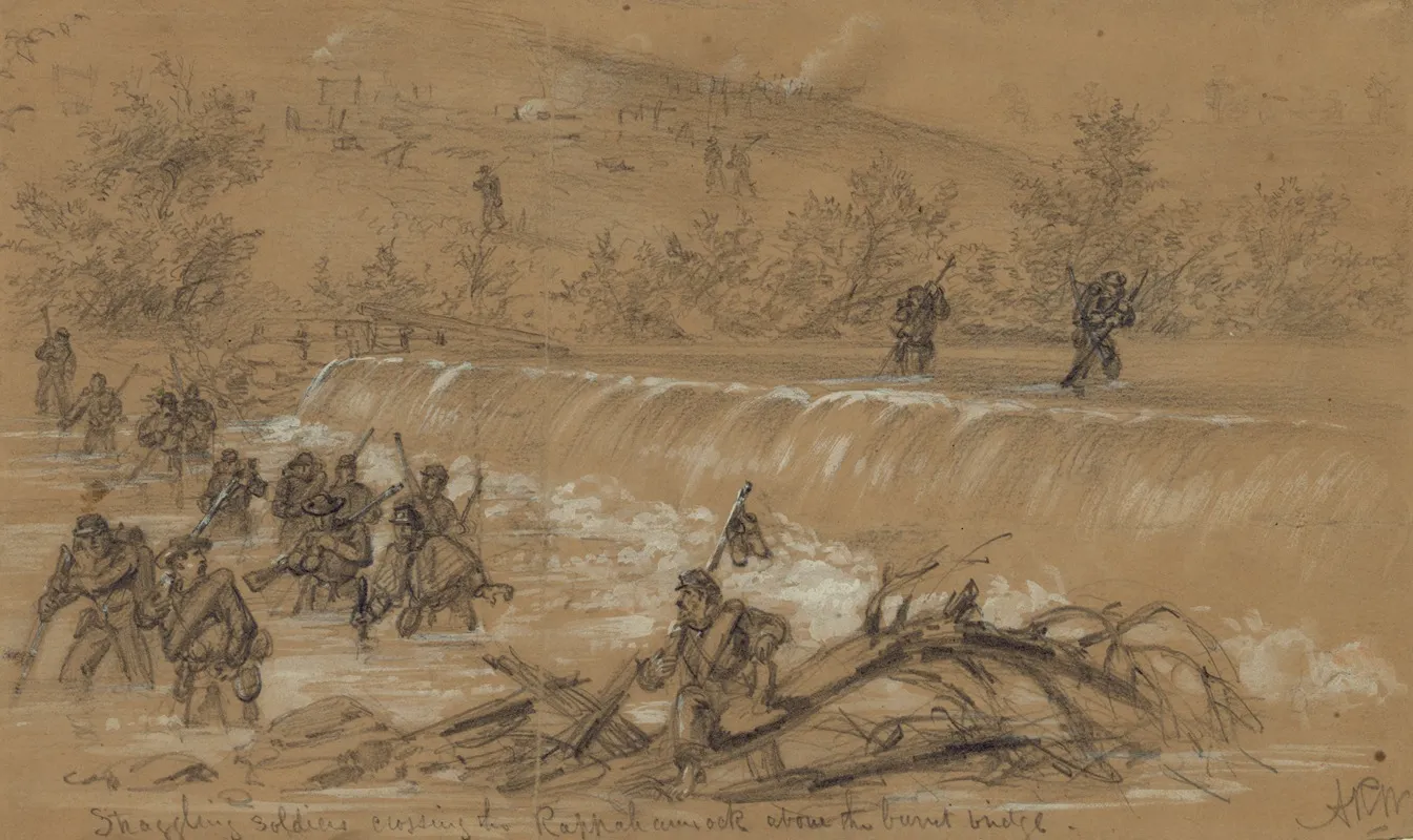 Straggling Soldiers Crossing The Rappahannock Above The Burnt Bridge