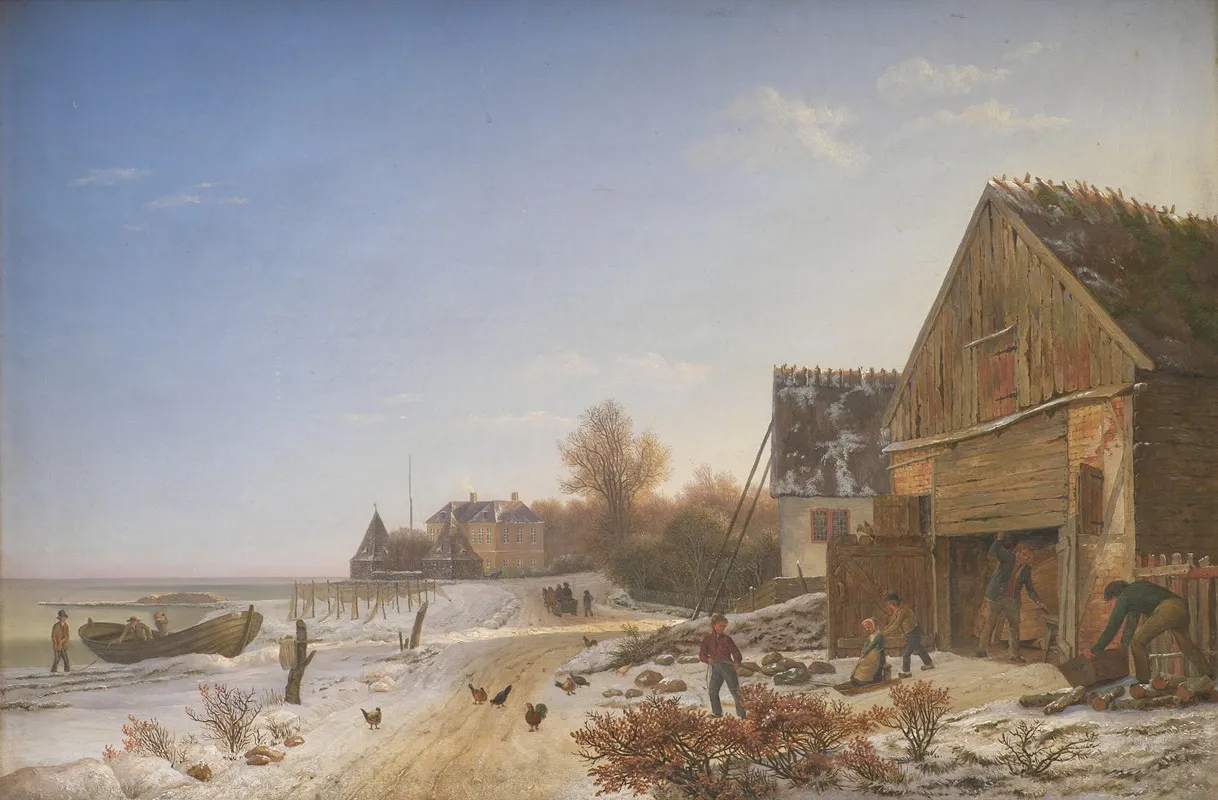 Strandvejen Ved Vedbaek Vintereftermiddag by Johan Stroe - Canvas Print