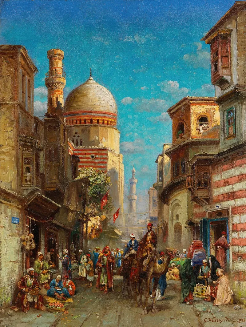 Strasenszene An Der Kai Bey Moschee In Kairo by Carl Wuttke - Canvas Print