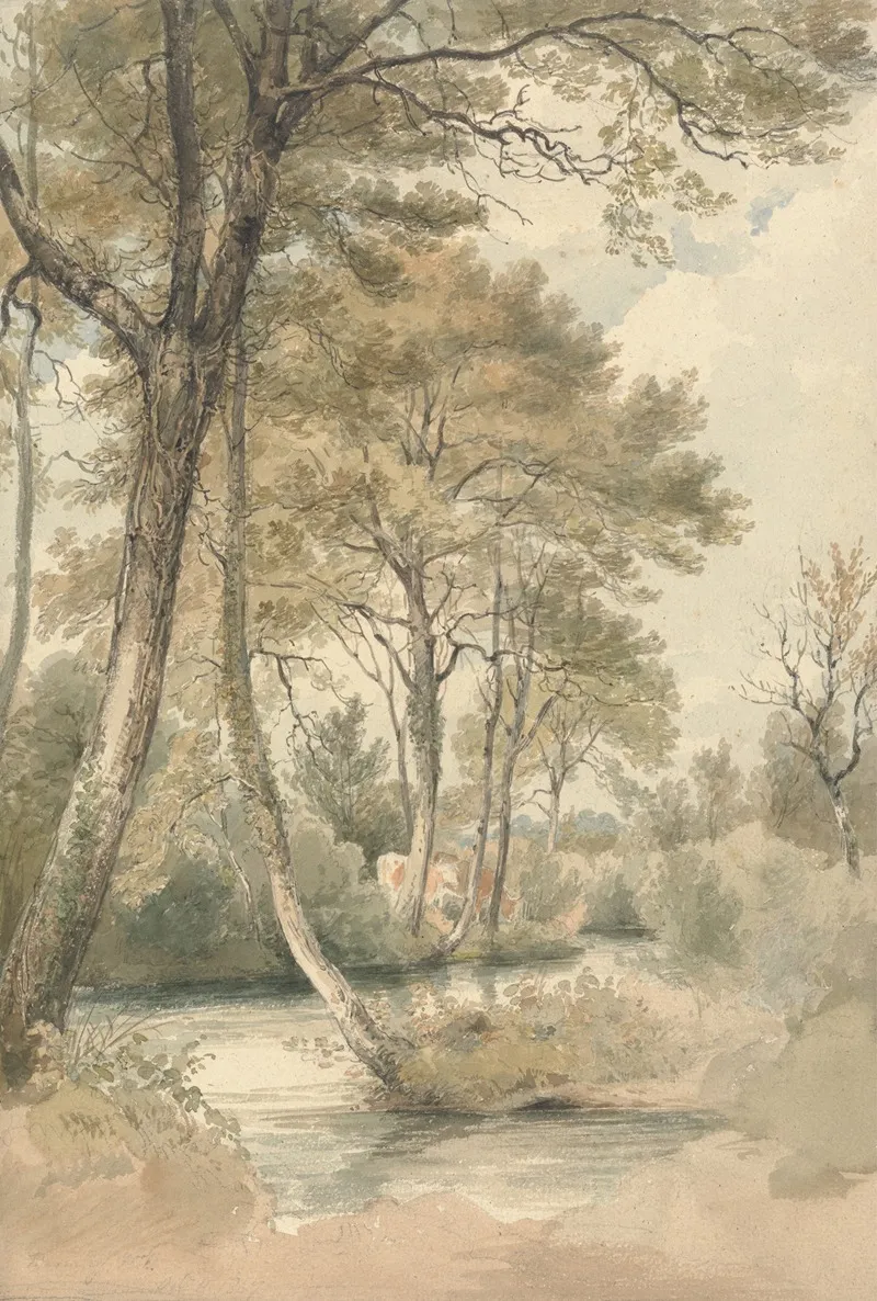 Stream With Trees And Cattle Near Bromley Hill Kent by Henry Edridge - Canvas Print