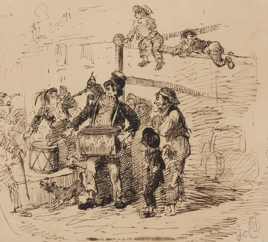 Street Musician Surrounded By Children