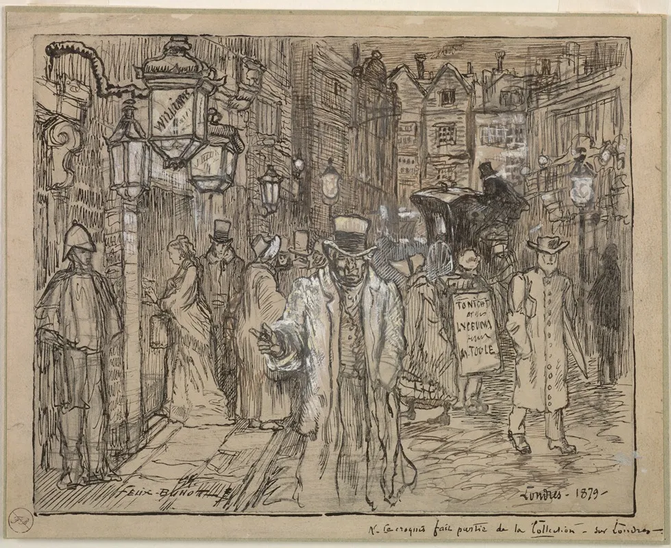 Street Scene In London 2 by Félix Hilaire Buhot - Canvas Print