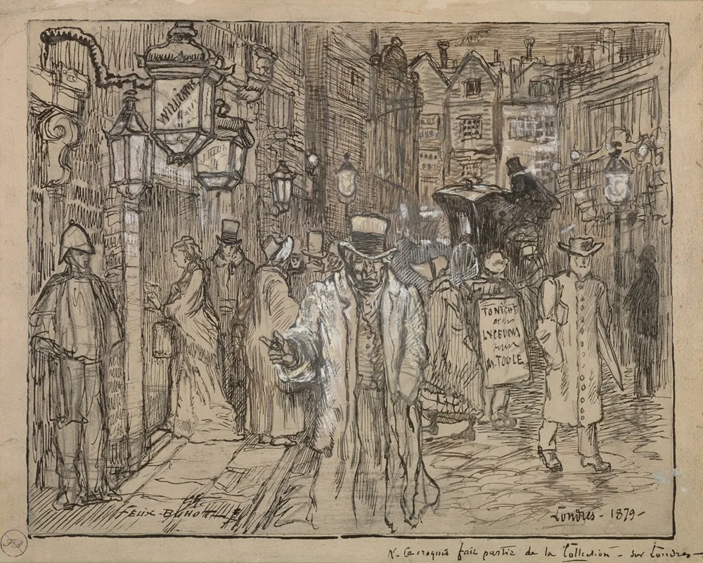 Street Scene In London by Félix Hilaire Buhot - Canvas Print