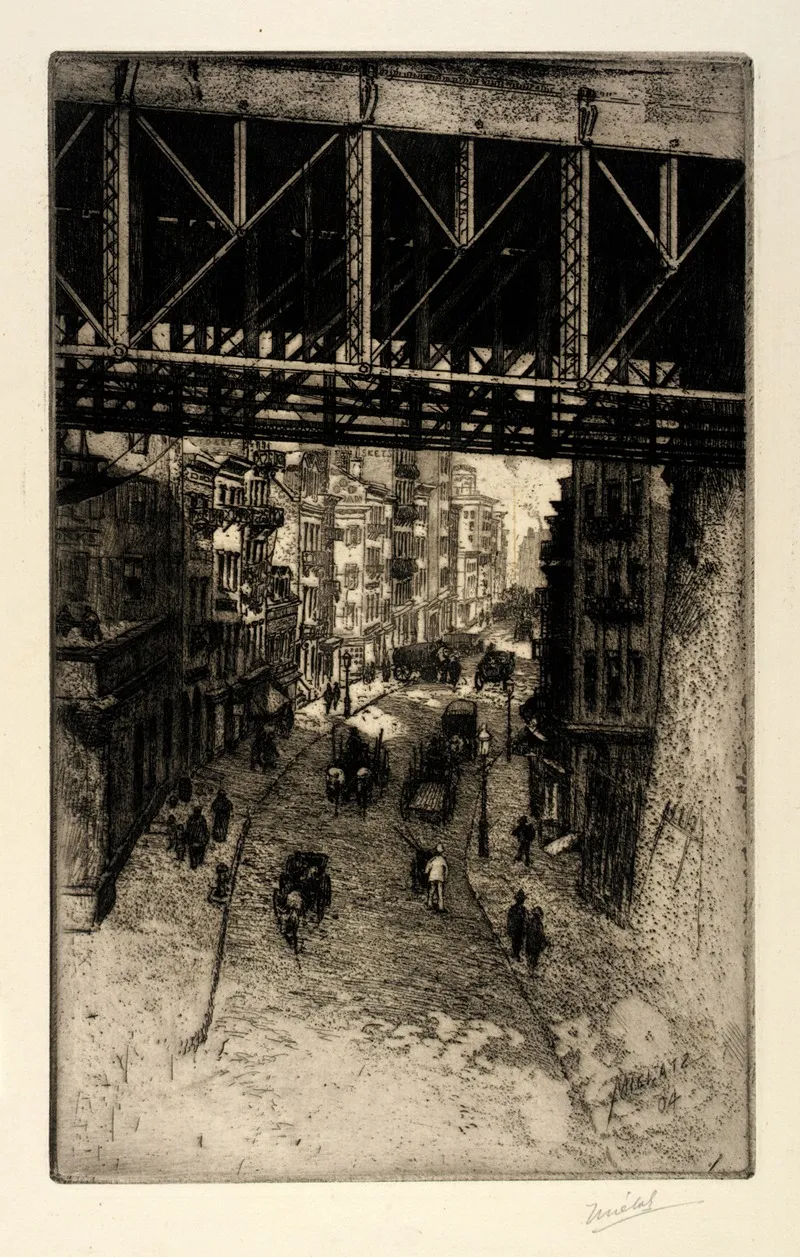 Street Scene Under Steel Bridge by Charles Frederick William Mielatz - Canvas Print