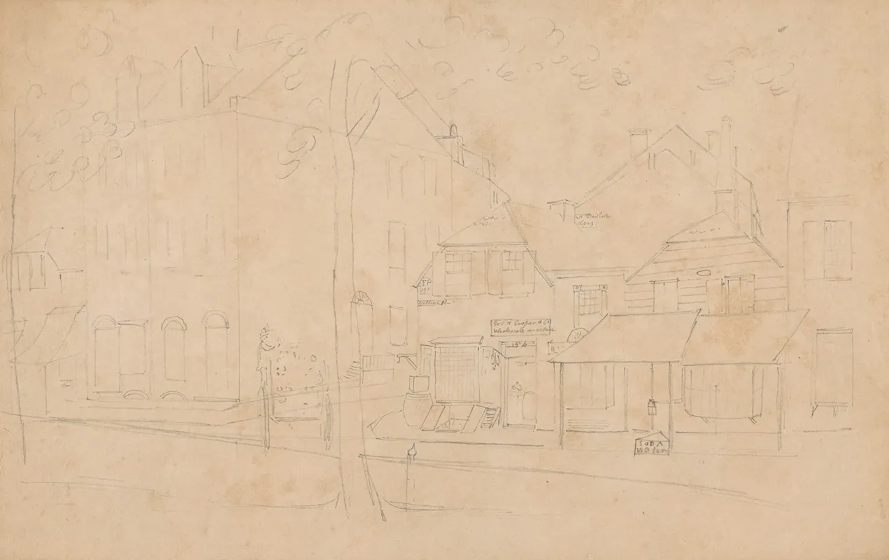 Street Scene With Houses And Stores Including Geo H Cooper Co Wholesale Merchant