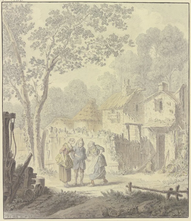 Streitszene Mit Landfeiner Dame Auf Der Dorfstrase by Johann Georg Wille - Canvas Print
