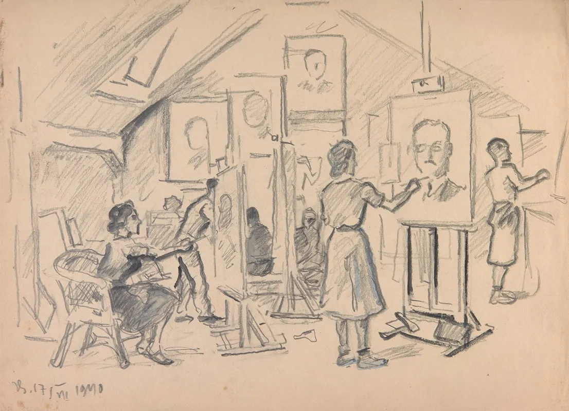 Studenci Podczas Zajec W Pracowni Malarskiej by Ivan Ivanec - Canvas Print