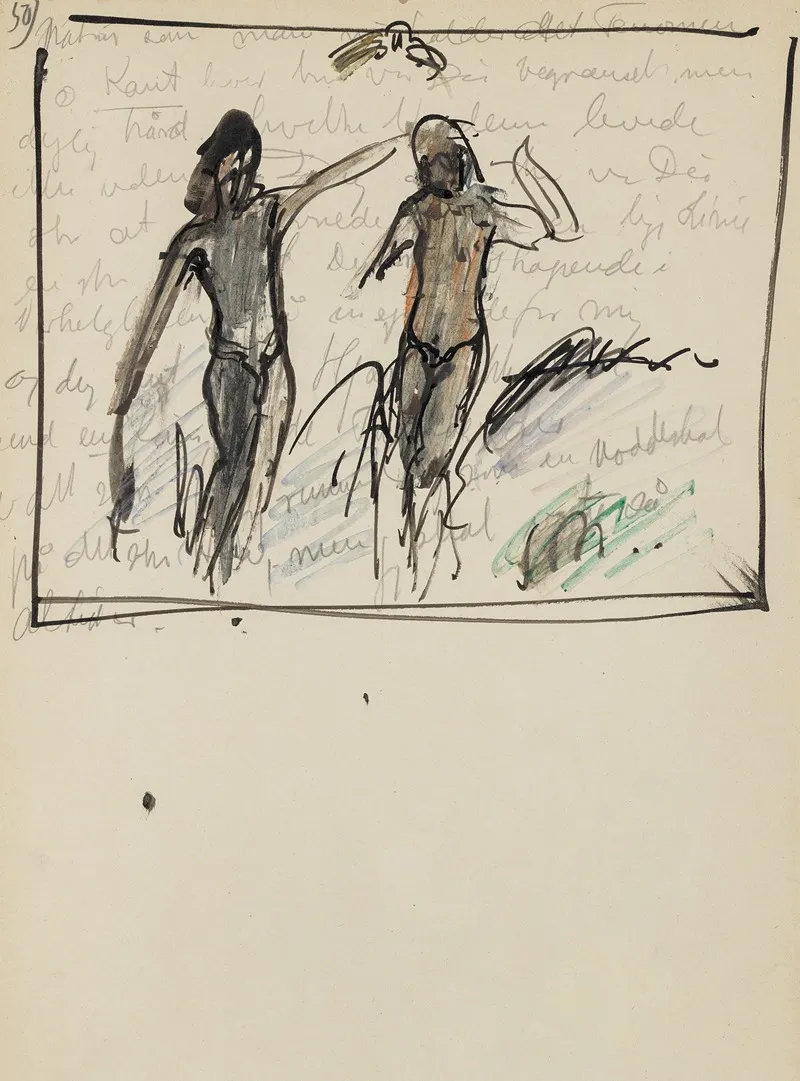 Studie Af To Staende Figurer Naesten Identiske Med Figurer I Kunstnerens Maleri Elskov_opus I 1915