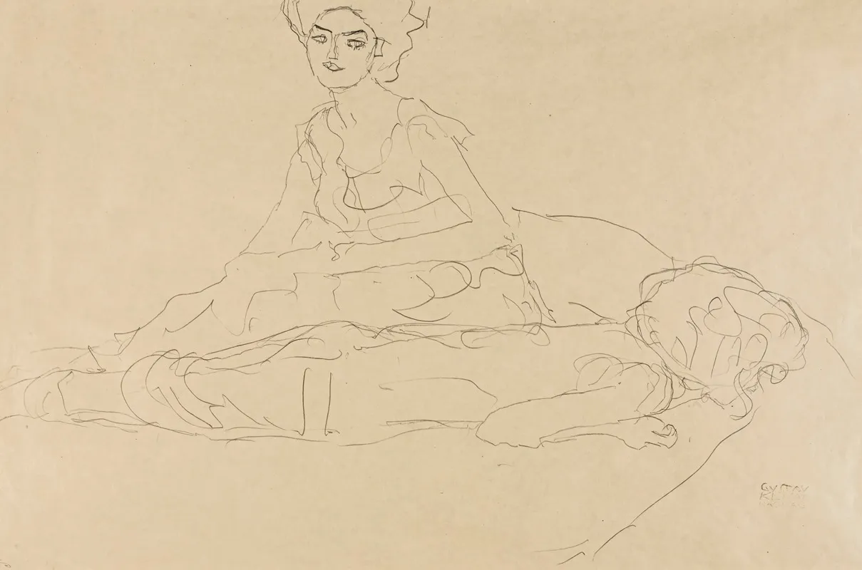 Studie Zweier Frauen Study Of Two Women by Gustav Klimt - Canvas Print