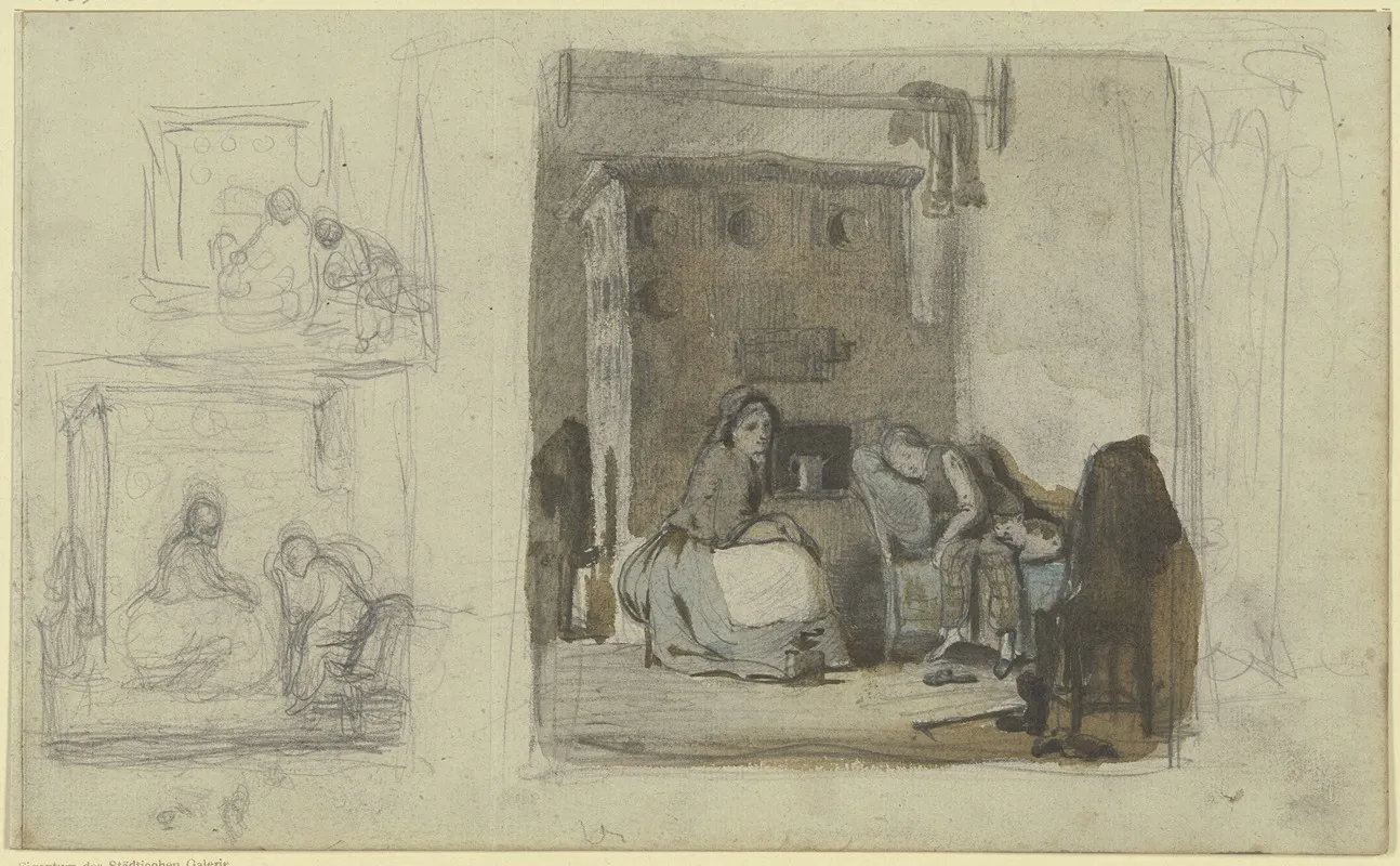 Studienblatt Familienszenen 2 by Hermann Gollner - Canvas Print