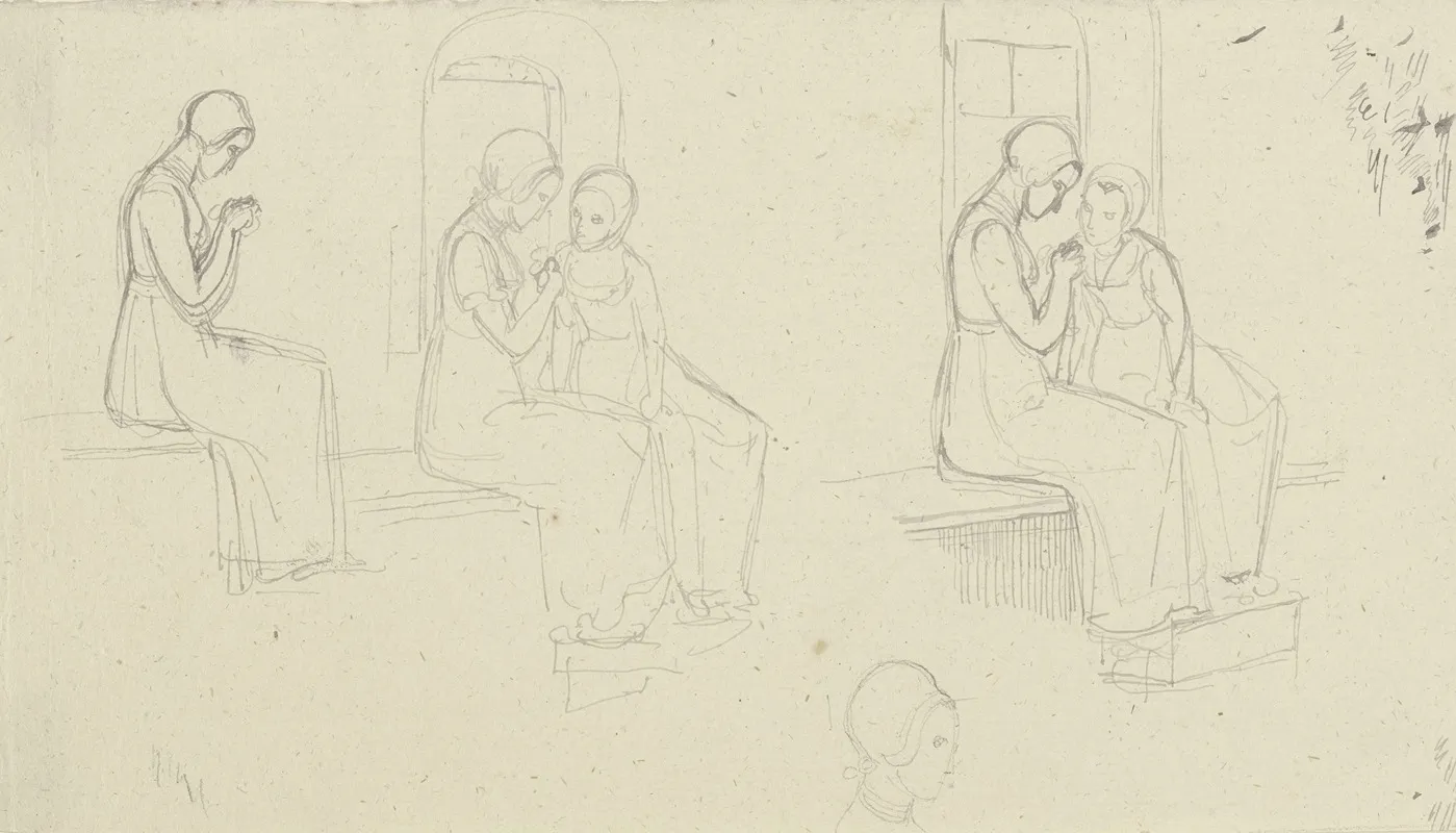 Studienblatt Frauen Bei Der Handarbeit by Gustav Heinrich Naecke - Canvas Print