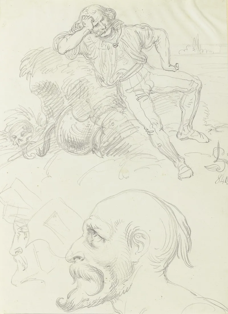 Studienblatt Grubelnder Mann Und Zwei Profilkopfe by Ludwig Michael Schwanthaler - Canvas Print