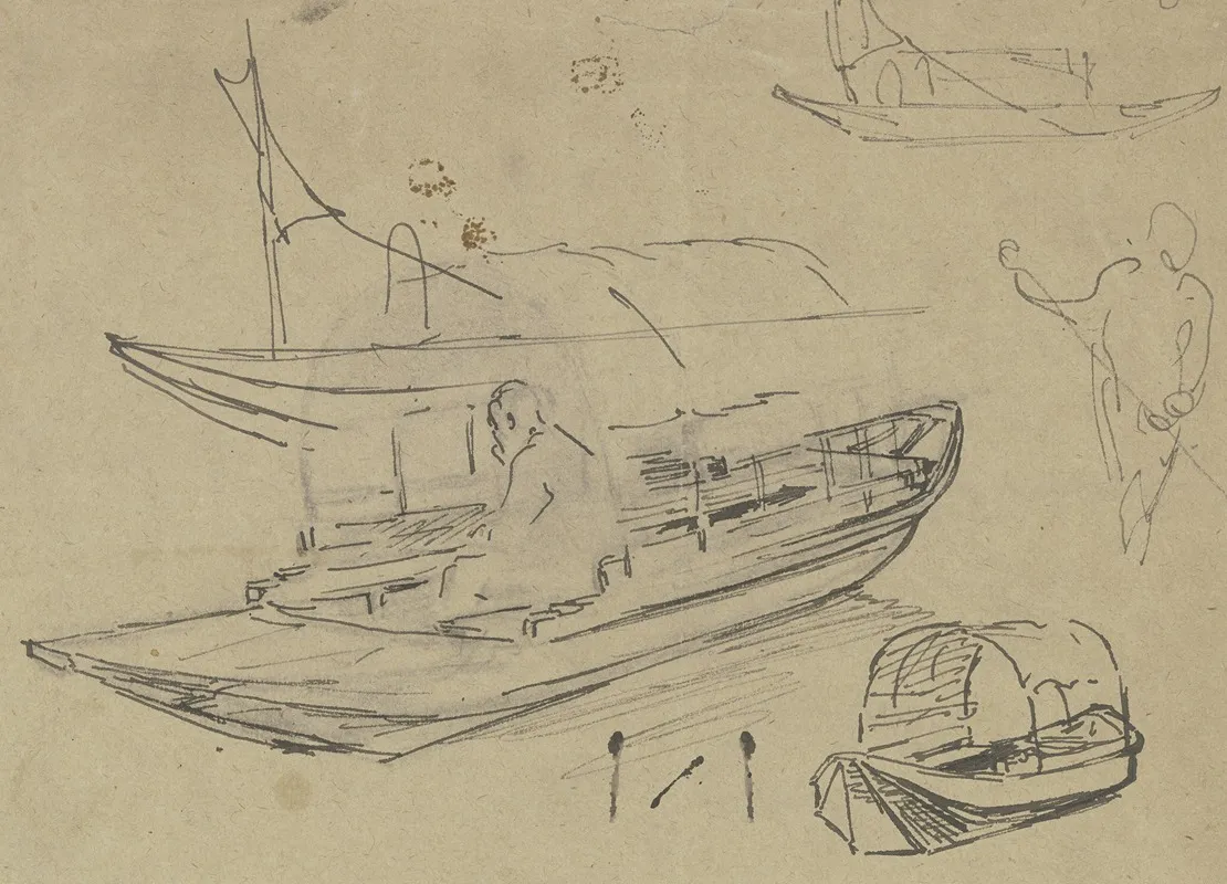 Studienblatt Mit Uberdeckten Booten by Anton Burger - Canvas Print